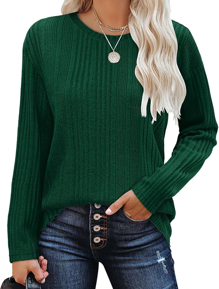 XIEERDUO Women's Long Sleeve Shirts Round Neck Casual Tunic Tops Lightweight Sweaters