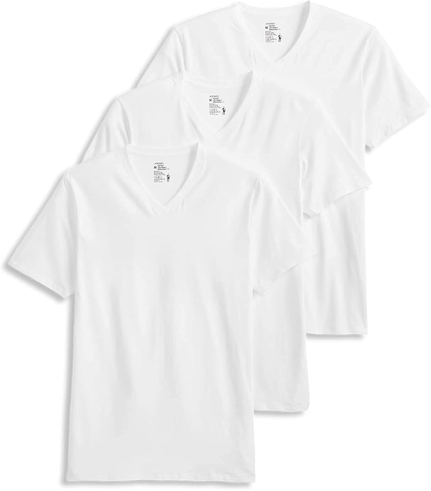 Jockey Men's Undershirt Cotton Stretch V-Neck T-Shirt - 3 Pack