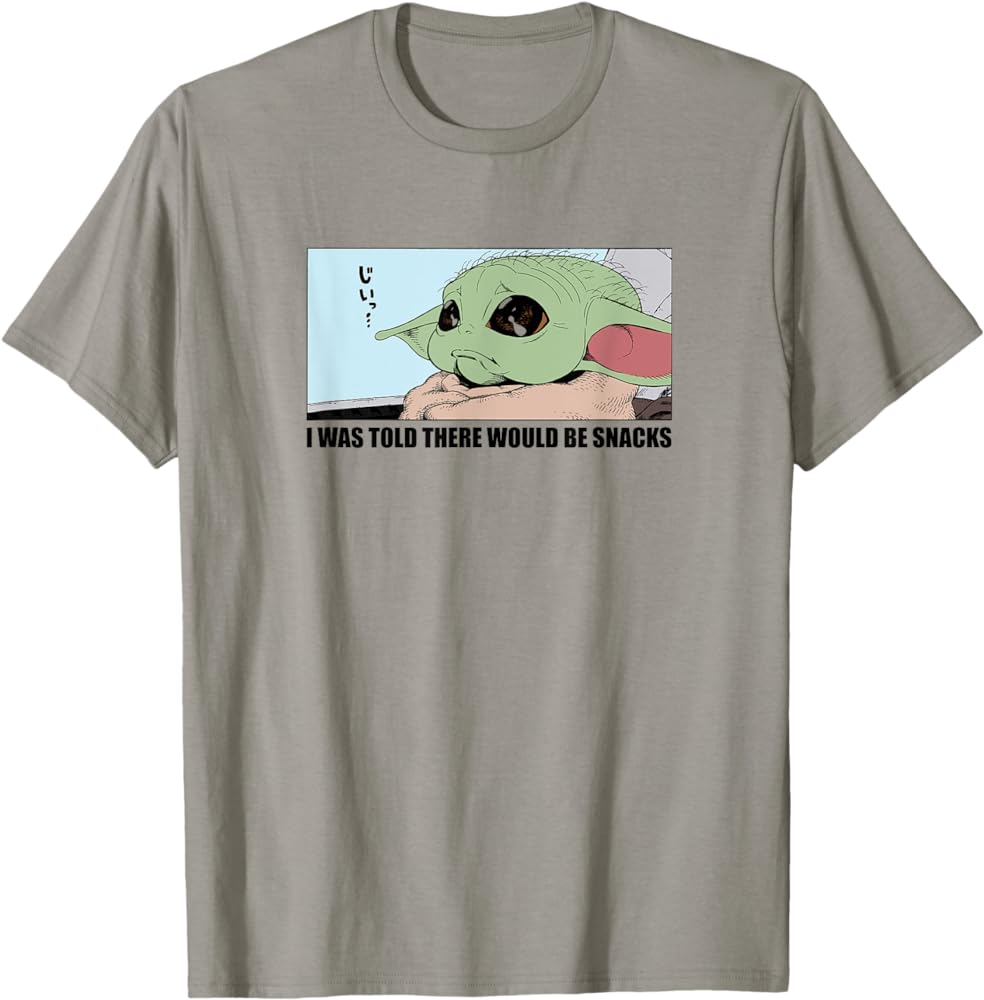 Amazon Essentials Men's The Mandalorian Sad Grogu Wants Snacks T-Shirt, Grey, Small