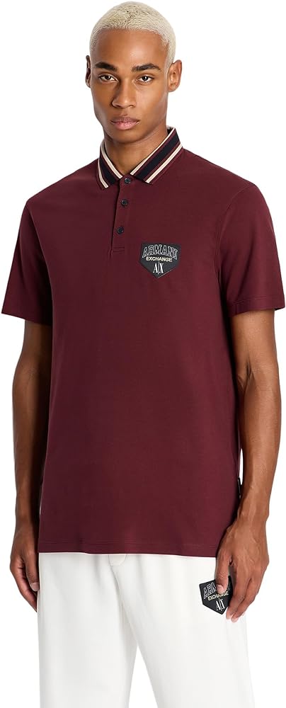 Armani Exchange Men's Slim Fit Stretch Cotton Piquet Collegiate Capsule Polo