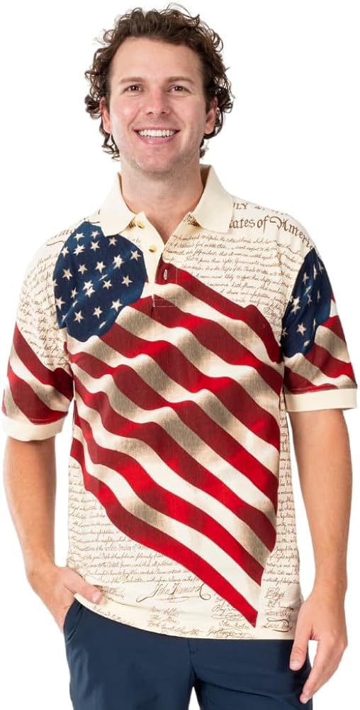 Men's American Flag Golf Shirt | USA 4th of July Golf Shirts for Men