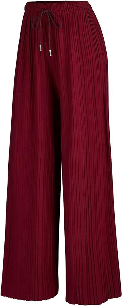 Made By Johnny Women's Pleated Wide Leg Palazzo Pants with Drawstring