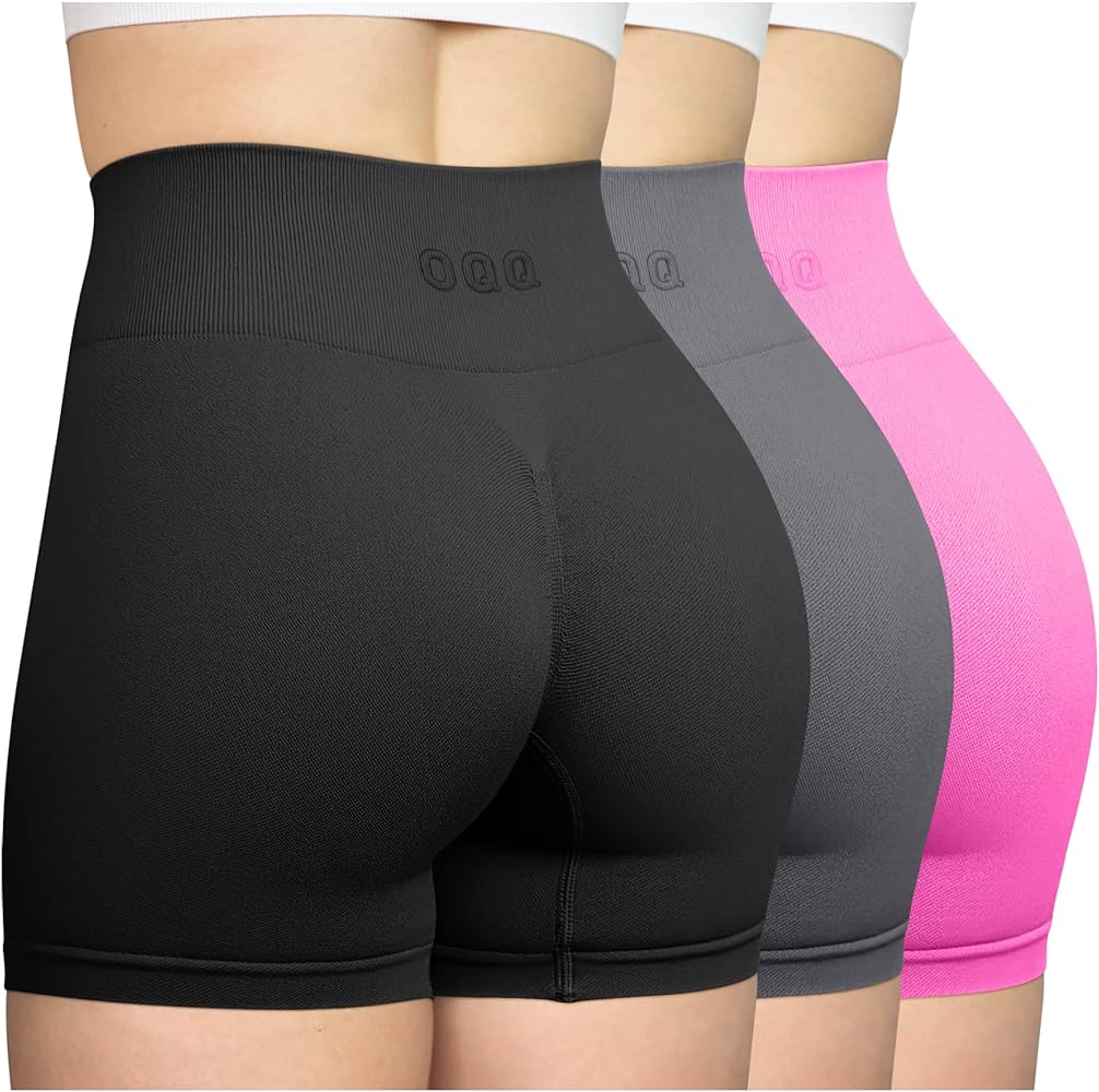 OQQ Women's 3 Piece Workout Shorts Seamless High Waist Butt Liftings Exercise Athletic Shorts