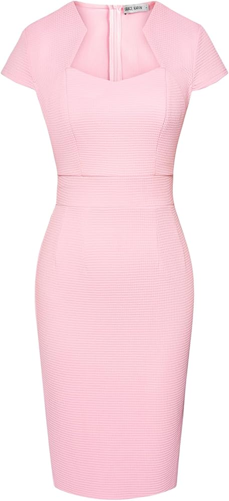 GRACE KARIN Women's Pencil Dress Cap Sleeve Waffle Business Casual Work Dress