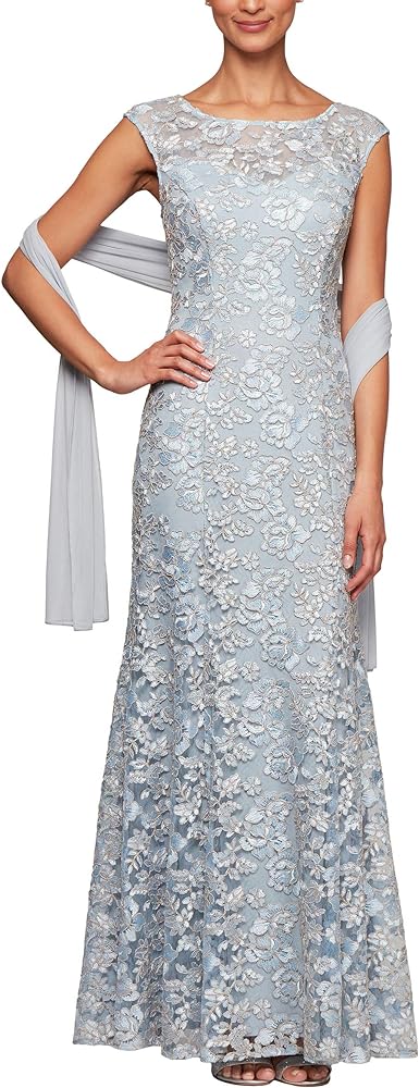 Alex Evenings Women's Long Sleeveless Dress with Shawl