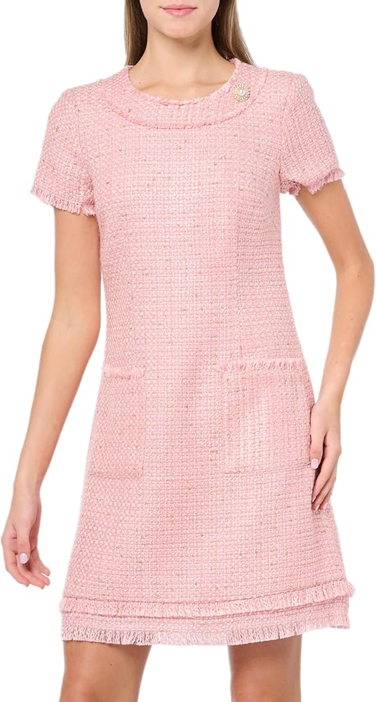 Eliza J Women's Short Sleeve Boat Neck Tweed Aline Dress