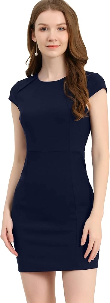 Allegra K Women's Cap Sleeve Basic Slim Fit Work Mini Bodycon Dress