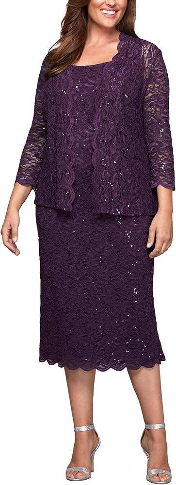 Alex Evenings Women's Plus Size Lace Jacket Dress