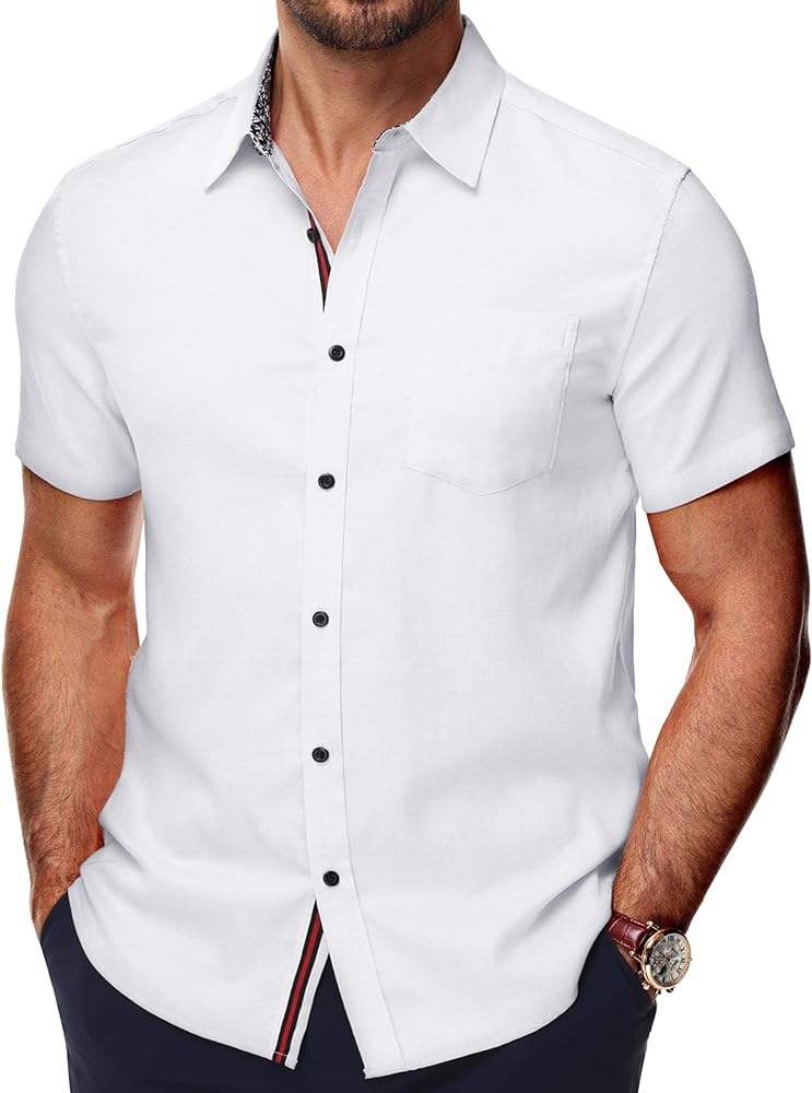 PJ PAUL JONES Mens Button Down Short Sleeve Shirt Casual Wrinkle Free Dress Shirt Summer Shirts with Pocket