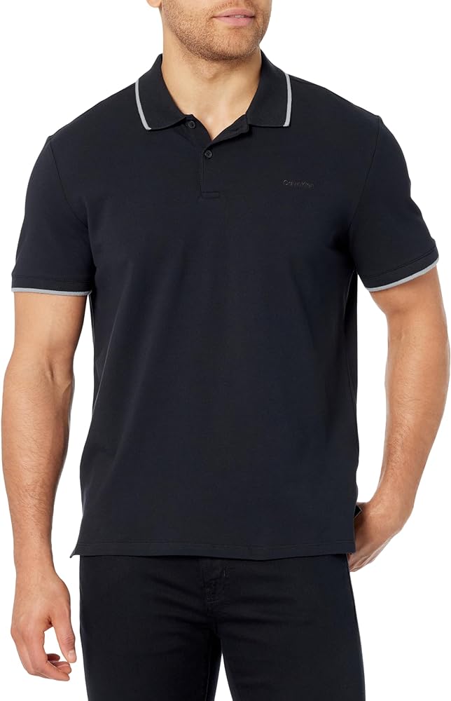 Calvin Klein Mens stretch Pique Solid Tipped Polo