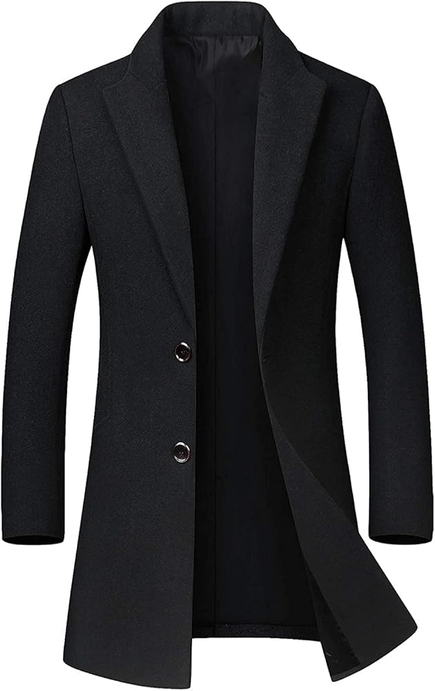 chouyatou Men's Mid-Length Single Breasted Wool Blend Top Coat