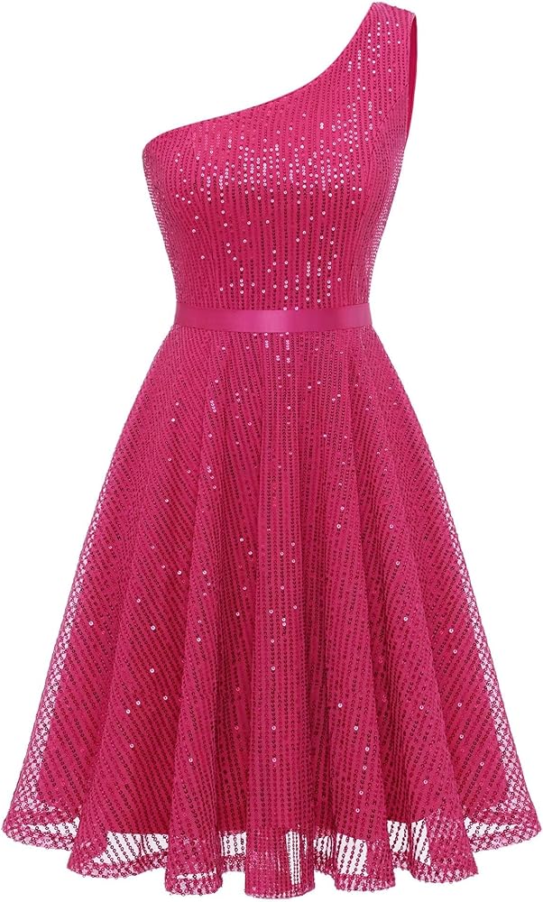 BeryLove Womens Sequin Dress Sparkly Glitter One Shoulder Party Club Dress Bodycon Dresses Prom Dress