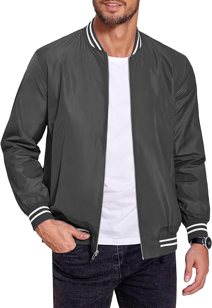 COOFANDY Men's Bomber Jackets Lightweight Windbreaker Full Zip Varsity Jacket Casual Active Coat Outwear