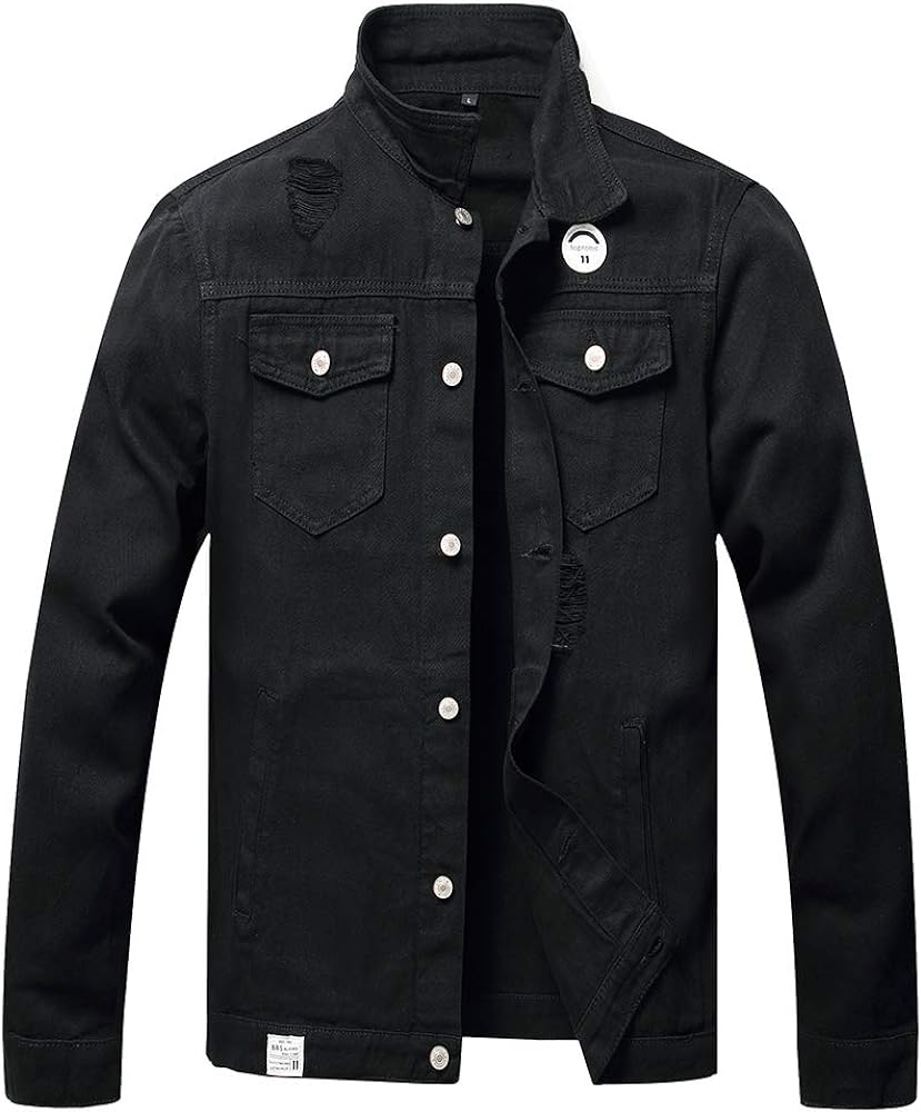 Mens Ripped Jeans Jacket Fashion Slim Denim Jacket for Men