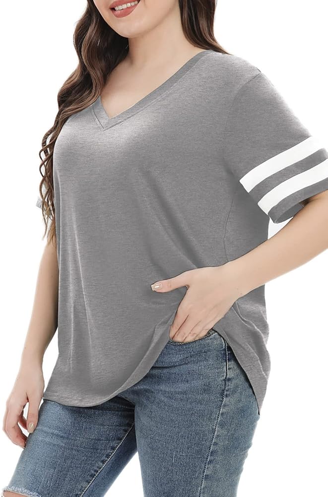 Womens Plus Size Tops Summer Short Sleeve Casual Loose Tunic V Neck Tee T Shirts 1X-5X