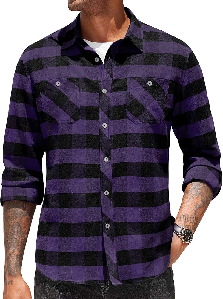 COOFANDY Men's Flannel Plaid Shirts Long Sleeve Casual Button Down Shirt with Pockets