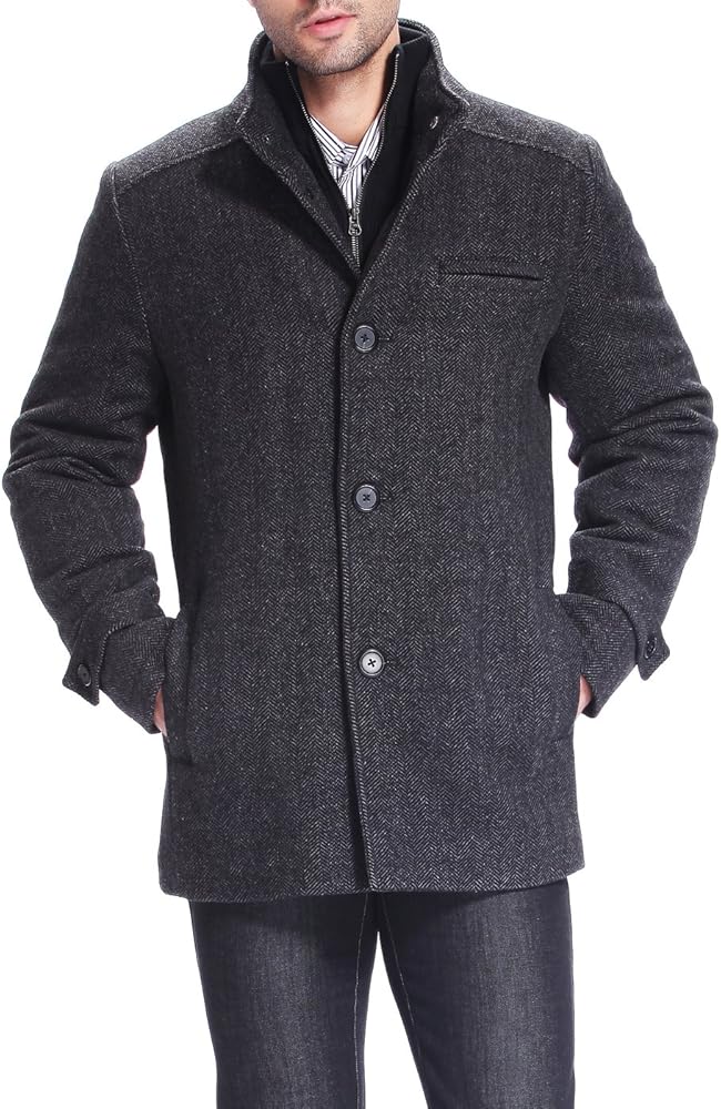 BGSD Men Samuel Herringbone Wool Blend Single Breasted Bibbed Walking Car Coat