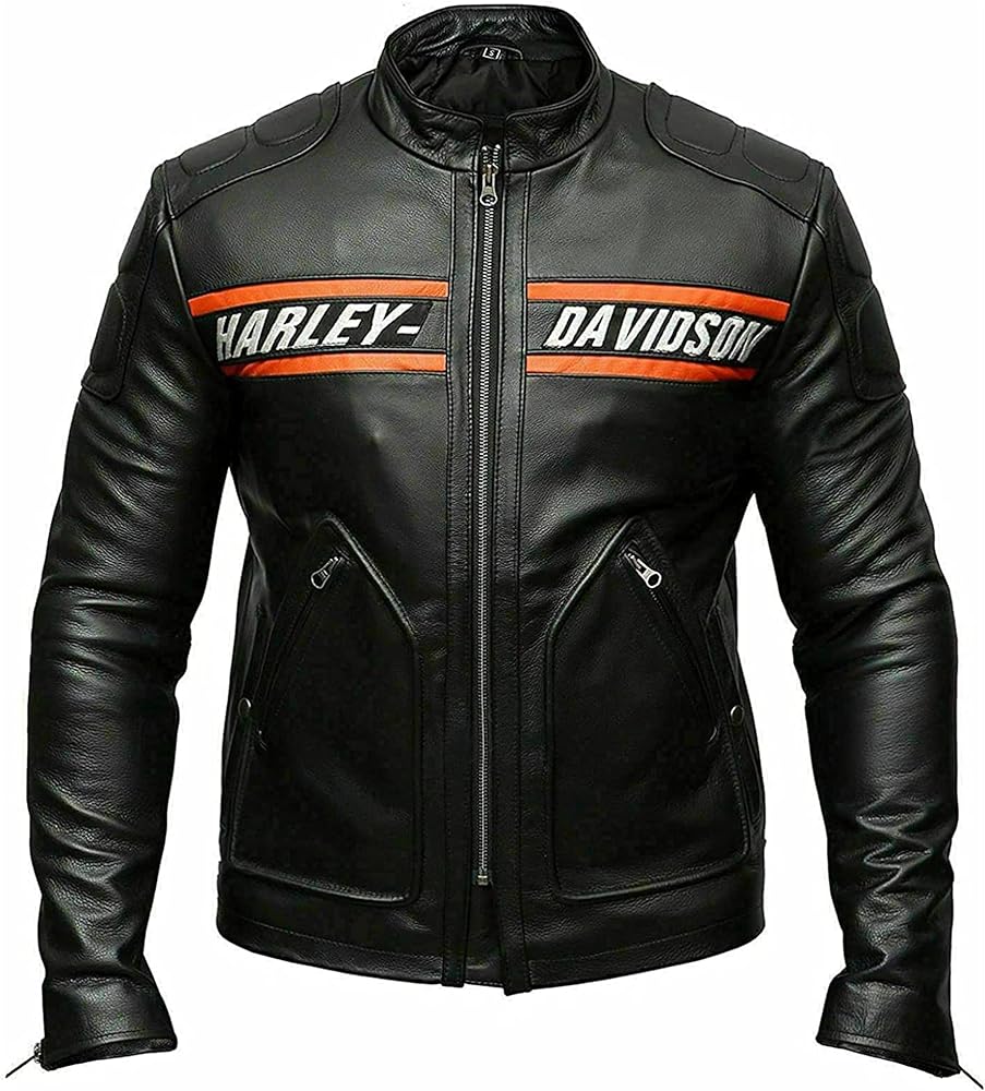 Biker Leather Jacket – HD Bill Goldberg Black Motorcycle Jacket Men – Cafe Racer Leather Jacket Men