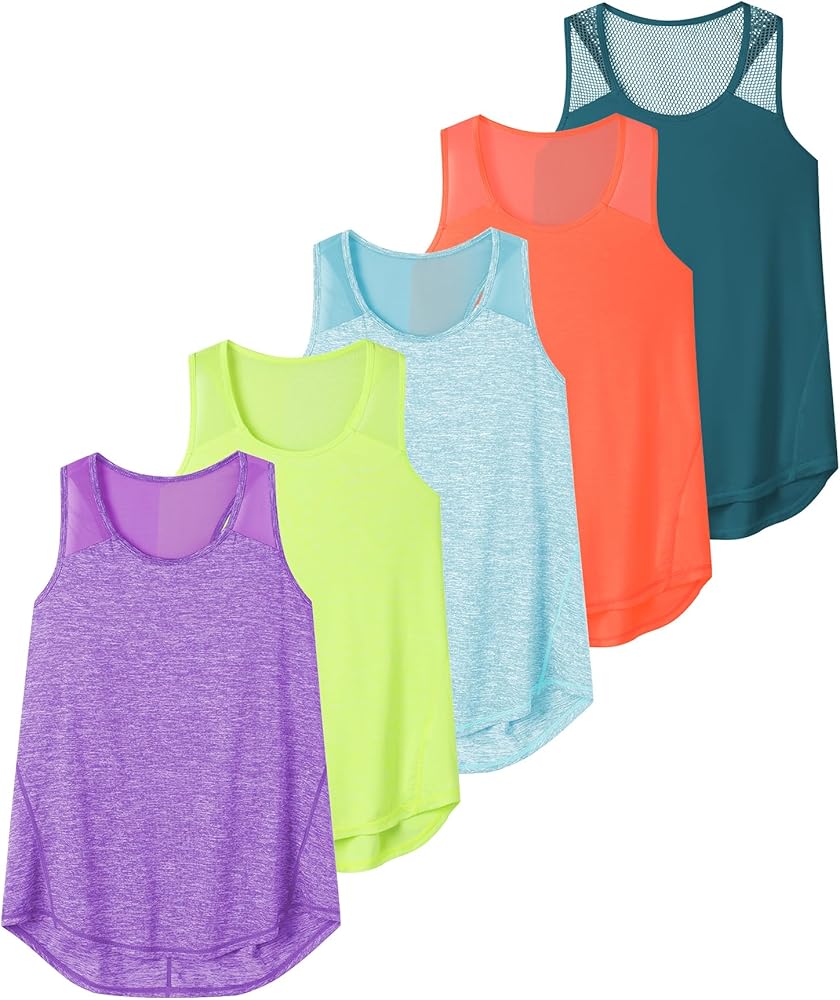 Aeuui Women's 5 Pack Workout Tops Mesh Racerback Tank Tops Sleeveless Athletic Gym Yoga Shirts