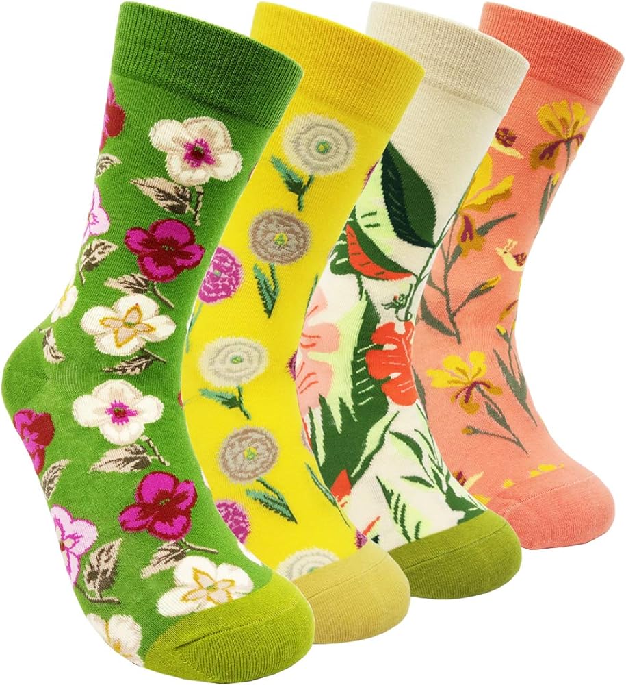 HSELL Womens Colorful Dress Crew Socks Fancy Flower Art Pattern Casual Cotton Socks Novelty Gift for Her