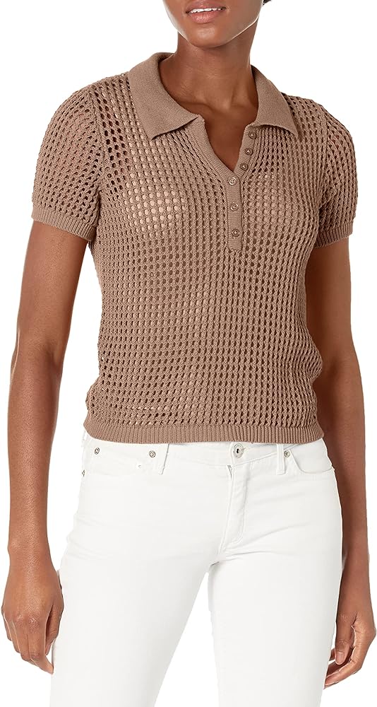 Calvin Klein Jeans Open Stitch Cap Sleeve Polo Shirt, Hazelwood, Medium