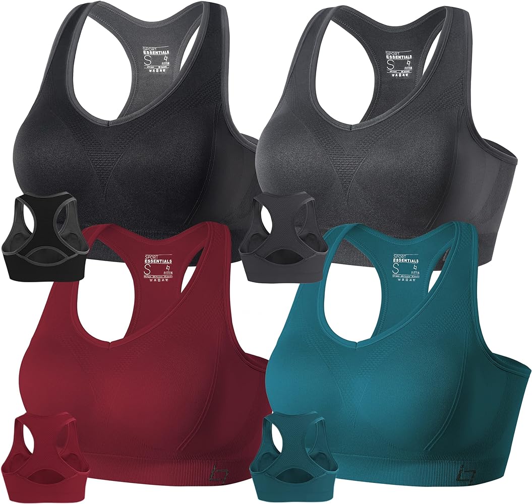 FITTIN Racerback Sports Bras for Women - Padded Seamless High Impact Support for Yoga Gym Workout Fitness