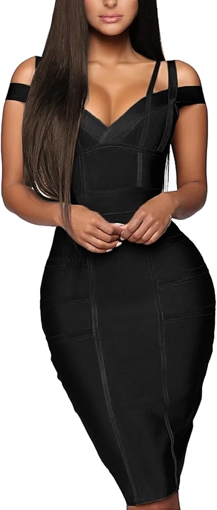 Hybrid & Company Womens Elegance V Neck Stretch Chic Bandage Dress