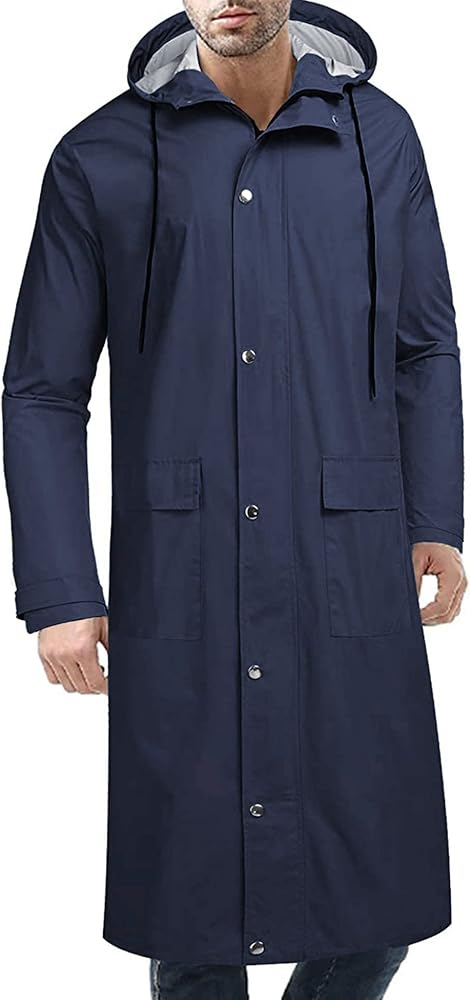 COOFANDY Men's Rain Jacket with Hood Waterproof Lightweight Active Long Raincoat