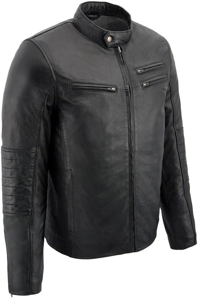 Milwaukee Leather SFM1806 Men's Black Euro Collar Cafe Style Leather Jacket