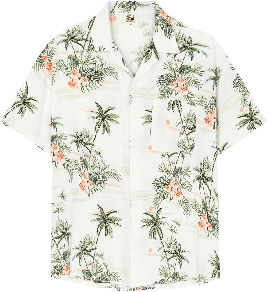 SURF CUZ Mens Hawaiian Shirts Short Sleeve Stretch Casual Aloha Shirt Vacation Mens Tropical Button Down Beach Shirts