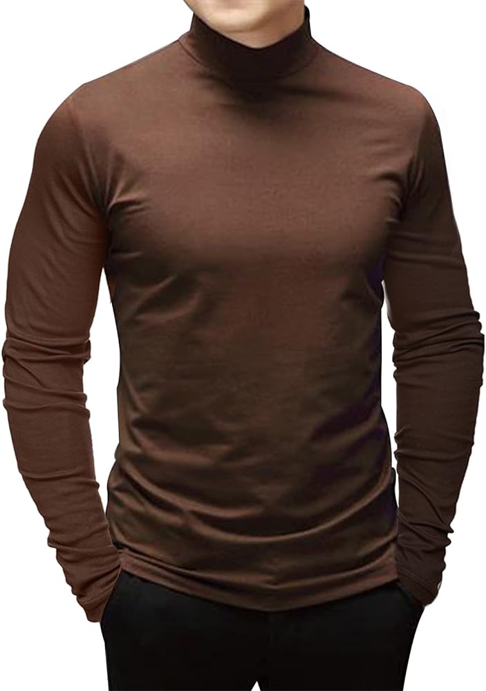 Men's Fashion Mock Turtleneck T-Shirts Long Sleeve Pullover Sweater Basic Designed Undershirt Slim Fit Top