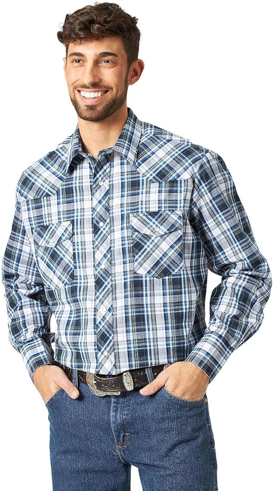 Wrangler Mens Sport Western Plaid Long Sleeve Snap Shirt