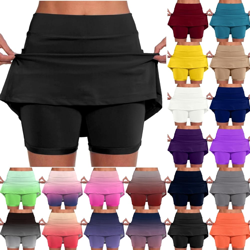 Womens Skorts with Pockets Tummy Control Plus Size Skorts for Women High Waist Athletic Sports Skirt Shorts