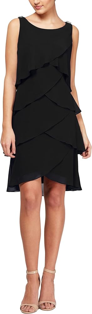 S.L. Fashions Women's Sleeveless Chiffon Tiered Cocktail Dress Petite and Missy