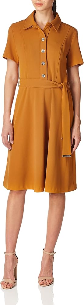 Tommy Hilfiger Women's Collared Button-up Midi Dress With Waist Tie