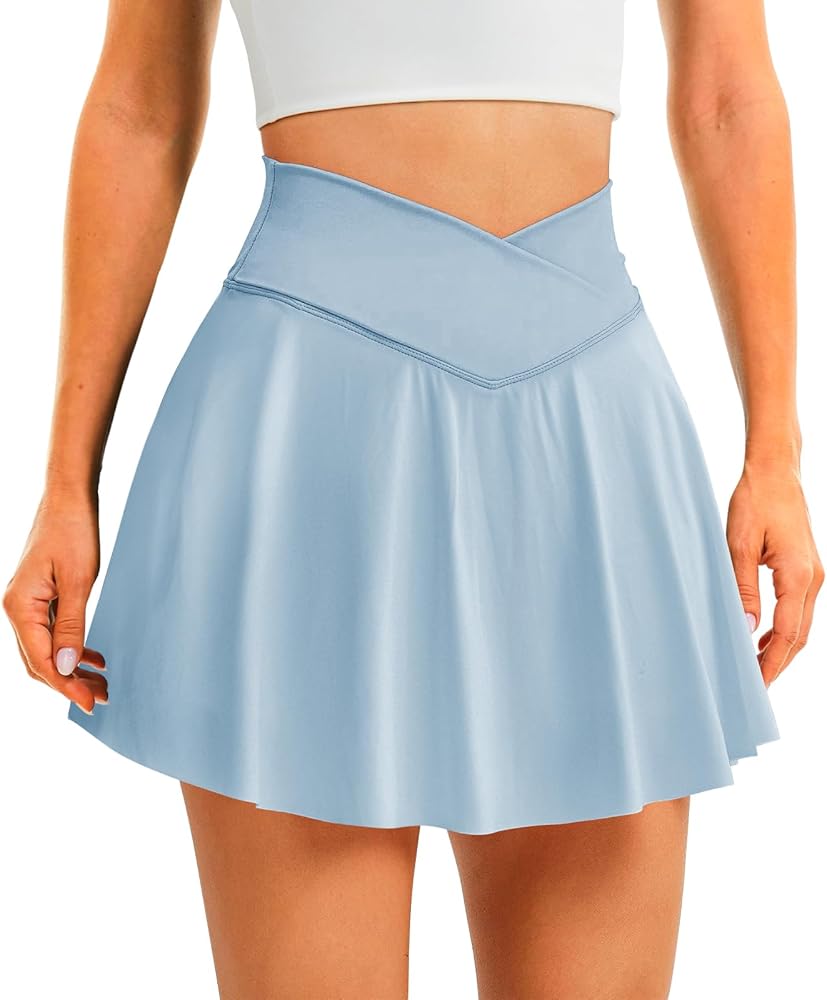 Womens Tennis Skirt with Pockets Shorts Crossover High Waisted Athletic Skorts Skirts for Golf Running Workout