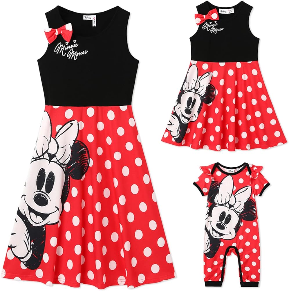 Disney Mickey and Friends Mom and Me Matching Minnie Dresses Polka Dots Sleeveless Strap Dresses