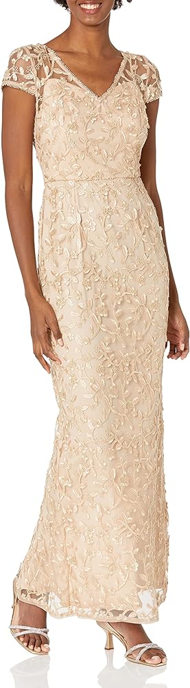 Adrianna Papell Women's Metallic Embroidery Gown