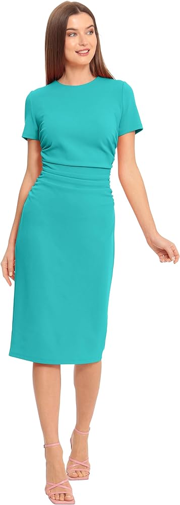 Maggy London Women's Ruched Waist Crepe Sheath Dress Workwear Office Occasion Event Guest of