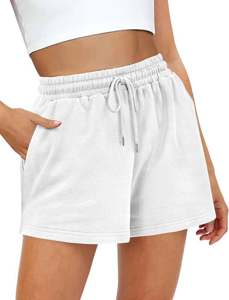 Womens Sweat Shorts, Summer Lounge Cotton Drawstring Shorts with Pockets Athletic Running Active Elastic Shorts 2024