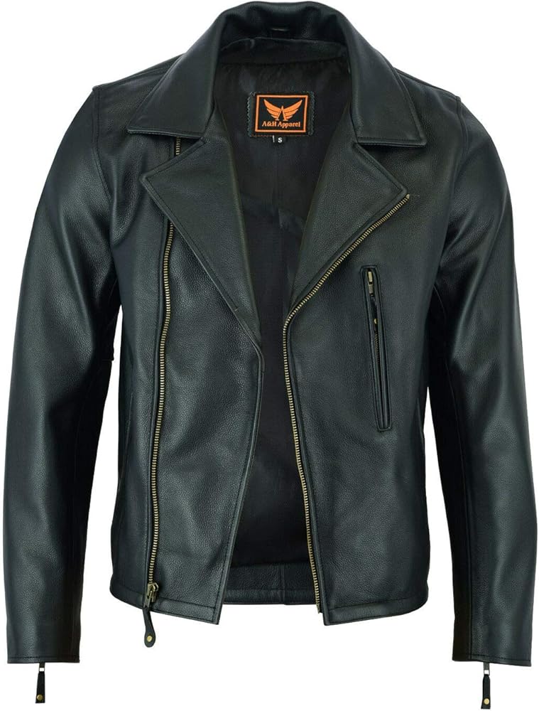 A&H Apparel: Motorcycle Genuine Leather Jacket - Hand-picked Genuine Top-Grain Cowhide Leather Biker Jacket for Men