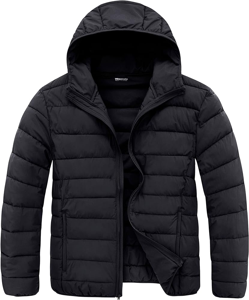 wantdo Men's Big and Tall Lightweight Puffer Jacket Quilted Warm Winter Coat Windproof Winter Jackets with Hood