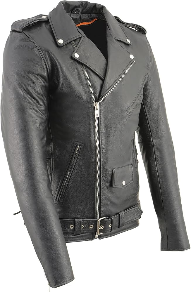 Milwaukee Leather "Tall Men's Classic Biker Jacket w/Half Belt & Side Laces