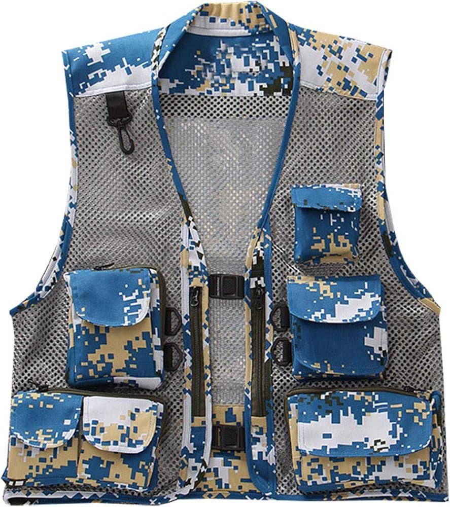 Kedera Men's Fishing Photography Utility Hunting Camo Mesh Removable Vest with Multiple Pockets