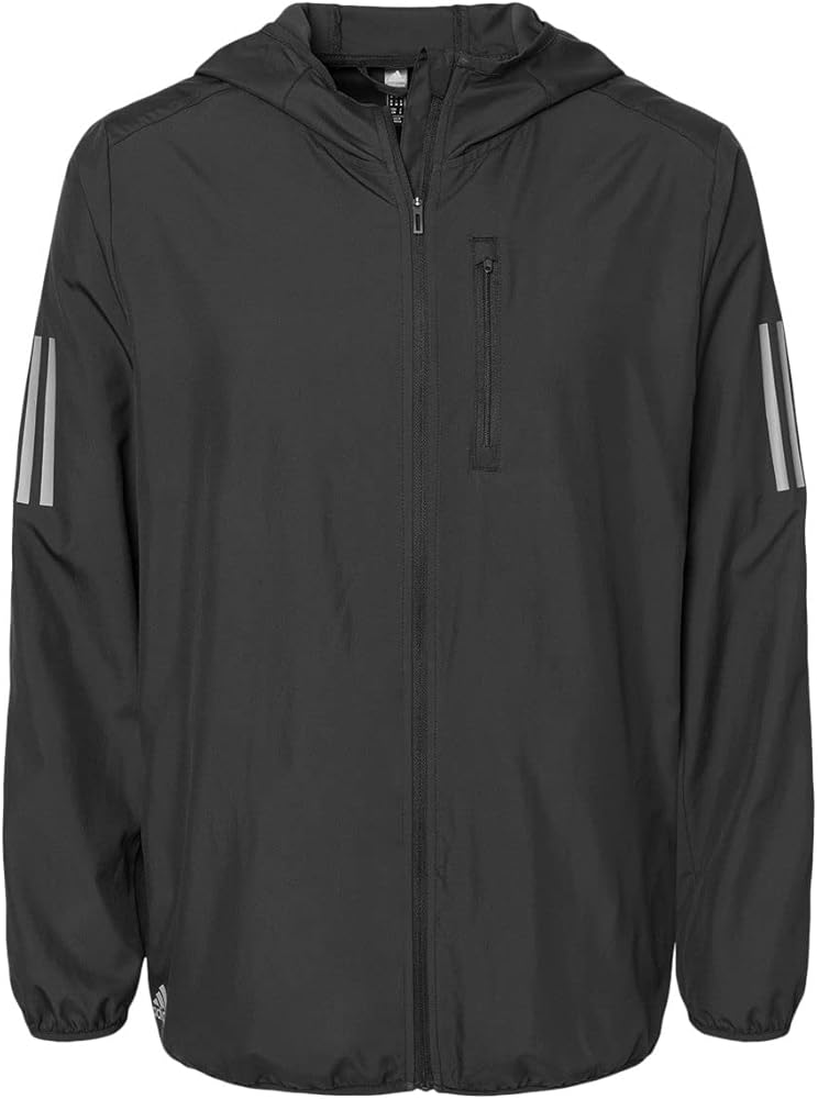 adidas Mens Hooded Full-Zip Windbreaker, M, Black