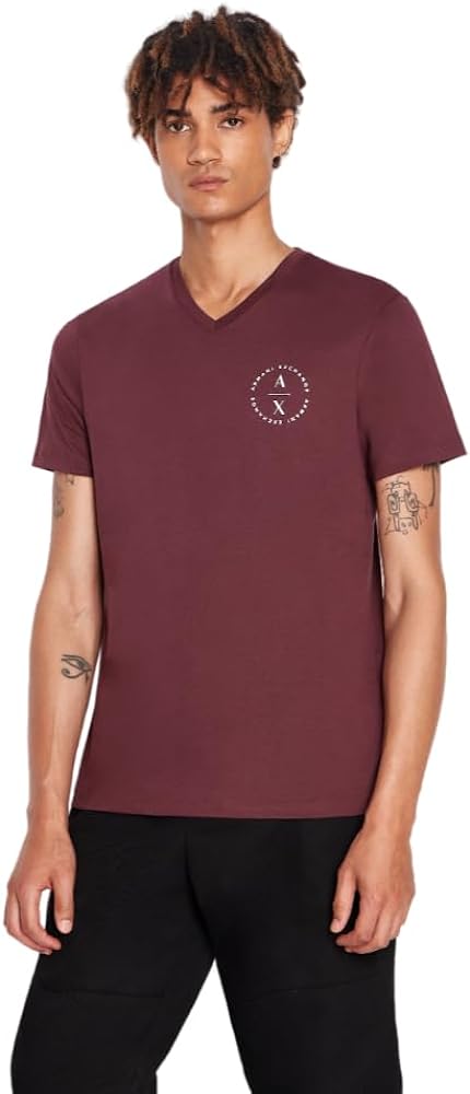 A | X ARMANI EXCHANGE Men's Slim Fit V Neck Pima Cotton Logo Tee, Vineyard Wine, S