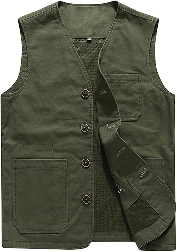 chouyatou Men's Casual Outdoor Thin/Fleece Lined Fishing Cotton Vest Jacket