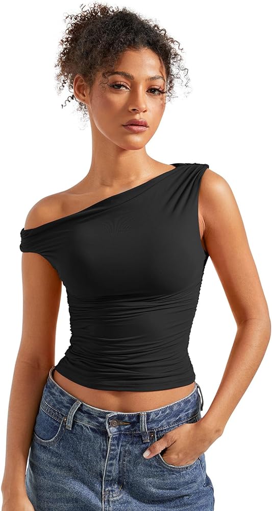 SUUKSESS Women Off Shoulder Tops Sleeveless Shirts Y2K Going Out Crop Tank Top