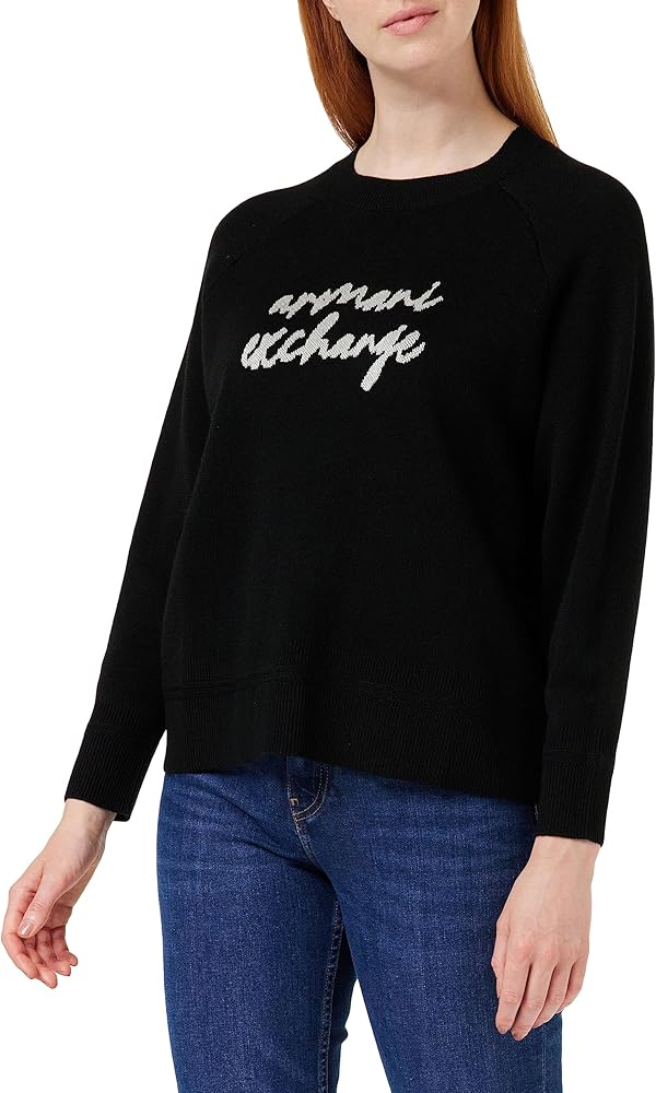 A｜X ARMANI EXCHANGE Women's Knit Front Logo Wool Blend Pullover Sweater