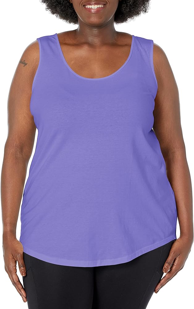 JUST MY SIZE Women's Size Cotton Jersey Shirttail Tank Top, Plus Sleeveless Shirts